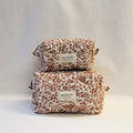 Quilted Cotton Pouch in Brown and Beige