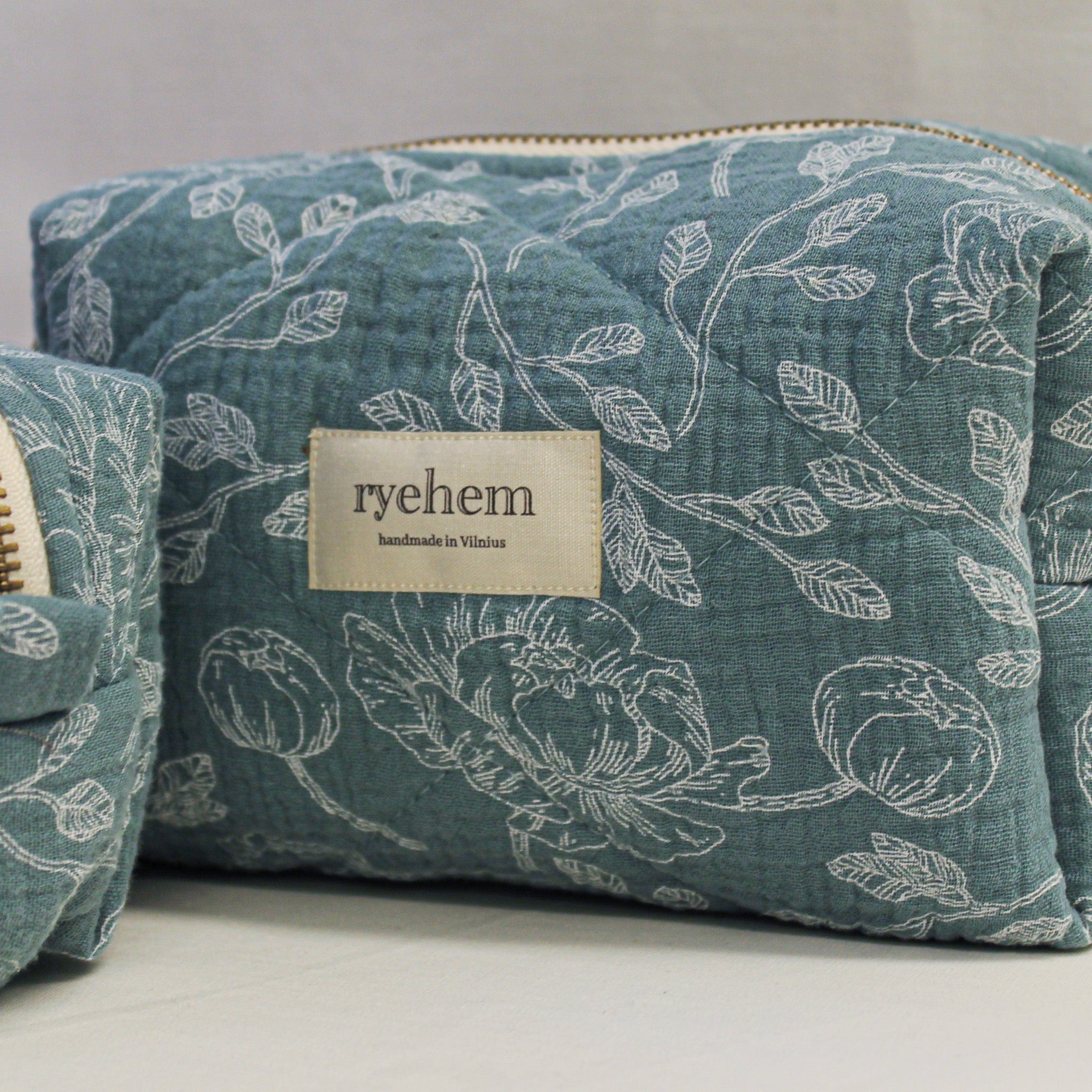 Quilted Cotton Pouch in Teal