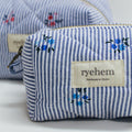 Quilted Blue Stripe Cotton Pouch