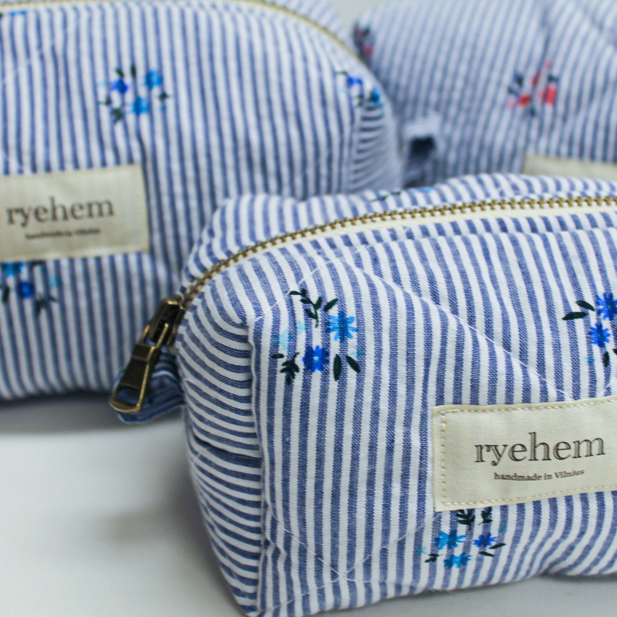Quilted Striped Cotton Pouch
